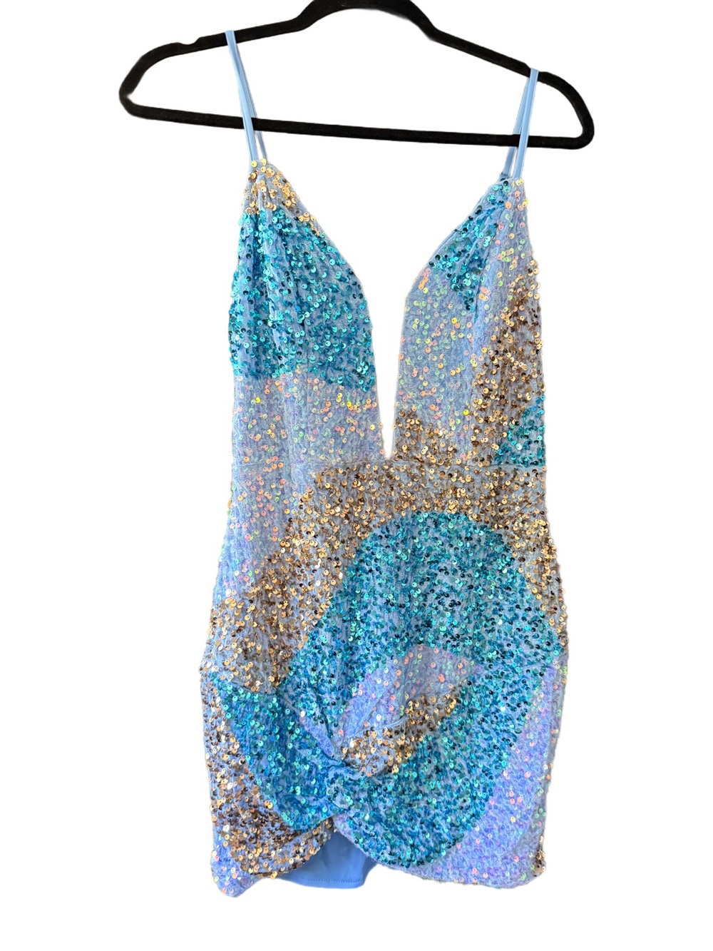 Portia and Scarlett Sparkling Blue Sequin Plunge Mini Dress 4